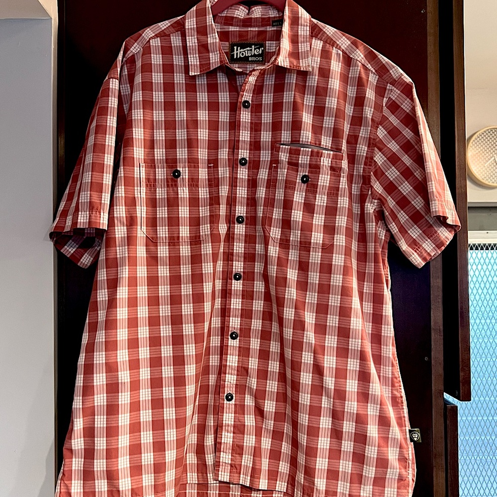 Howler Brothers Men's Short Sleeve Aransas Shirt Red Checkered Size L